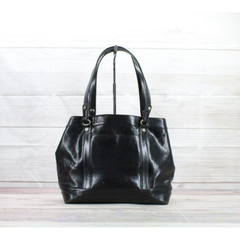 Monsac Black Leather Double Handle Studded Shoulder Purse Tote Bag - Picture 5 of 8